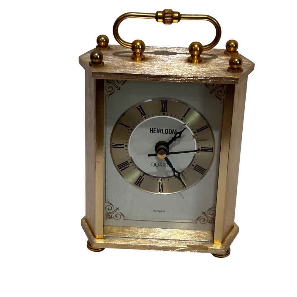 Vintage Heirloom Quartz Gold Tone Carriage Clock desk decor quiet Luxury Roman